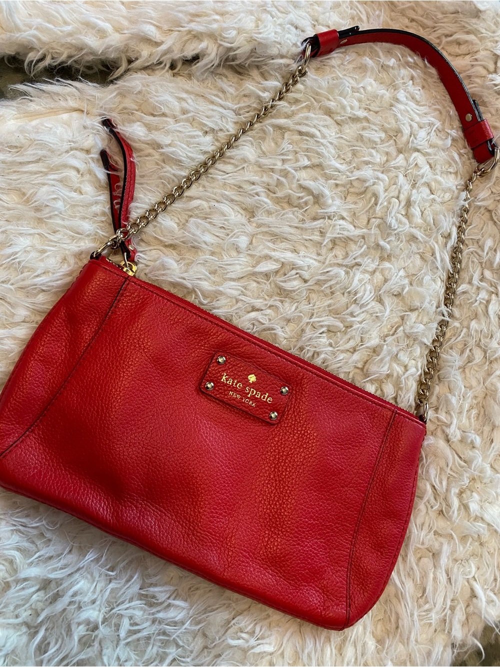 kate spade red leather shoulder bag with gold chain strap